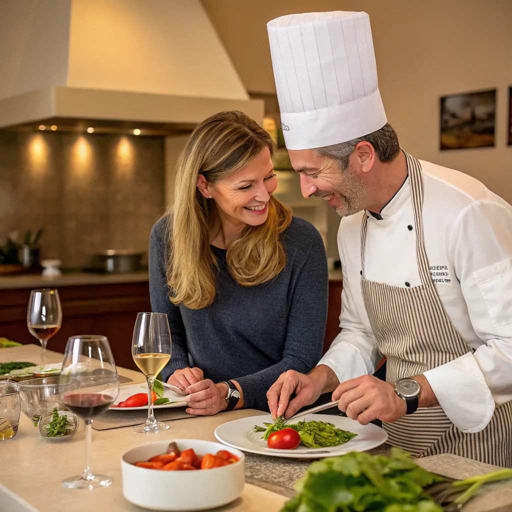 Couple enjoying a gourmet cooking class